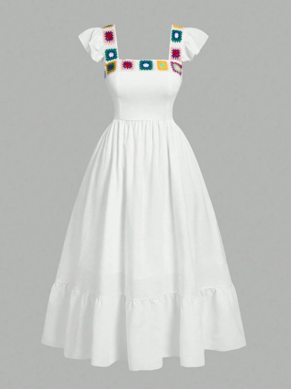 SHEIN MOD Plus White Floral Ruffle Maxi Dress 3XL